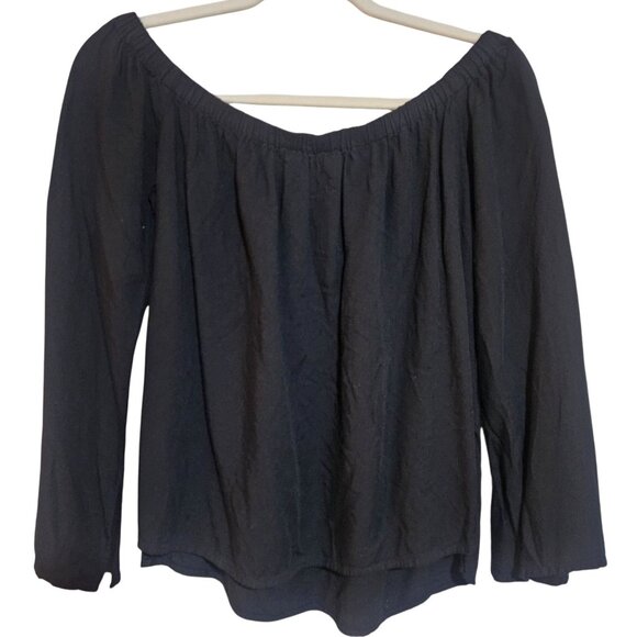 Cloth & Stone Black Off-Shoulder Long Sleeve Blouse XS 100% Rayon Womens Top - Picture 1 of 13